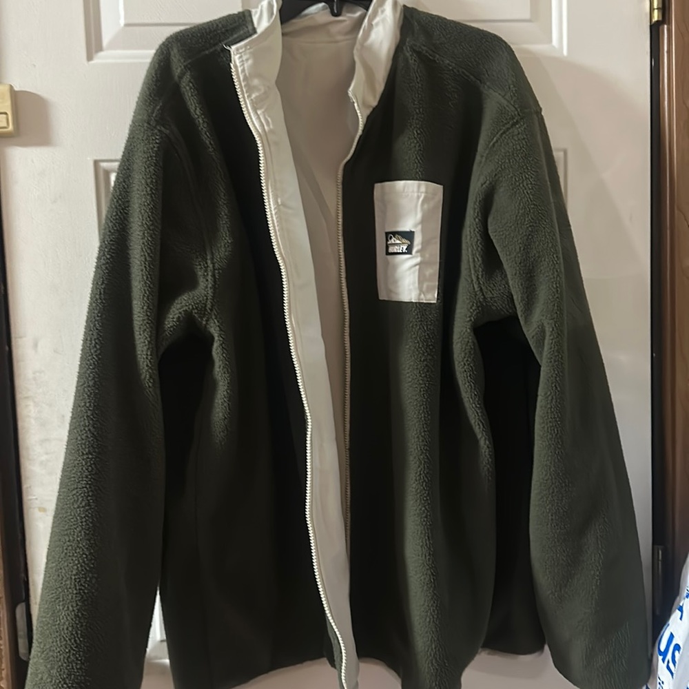 HURLEY BOULDER REVERSIBLE BURRRITO ZIP JACKET: CREAM/GREEN: NWT: SIZE XXL